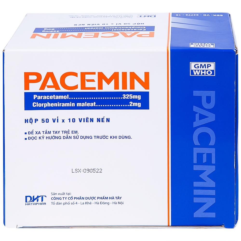 Viên nén Pacemin Hataphar điều trị triệu chứng đau đầu, sổ mũi, hắt hơi, giảm đau nhẹ (50 vỉ x 10 viên)