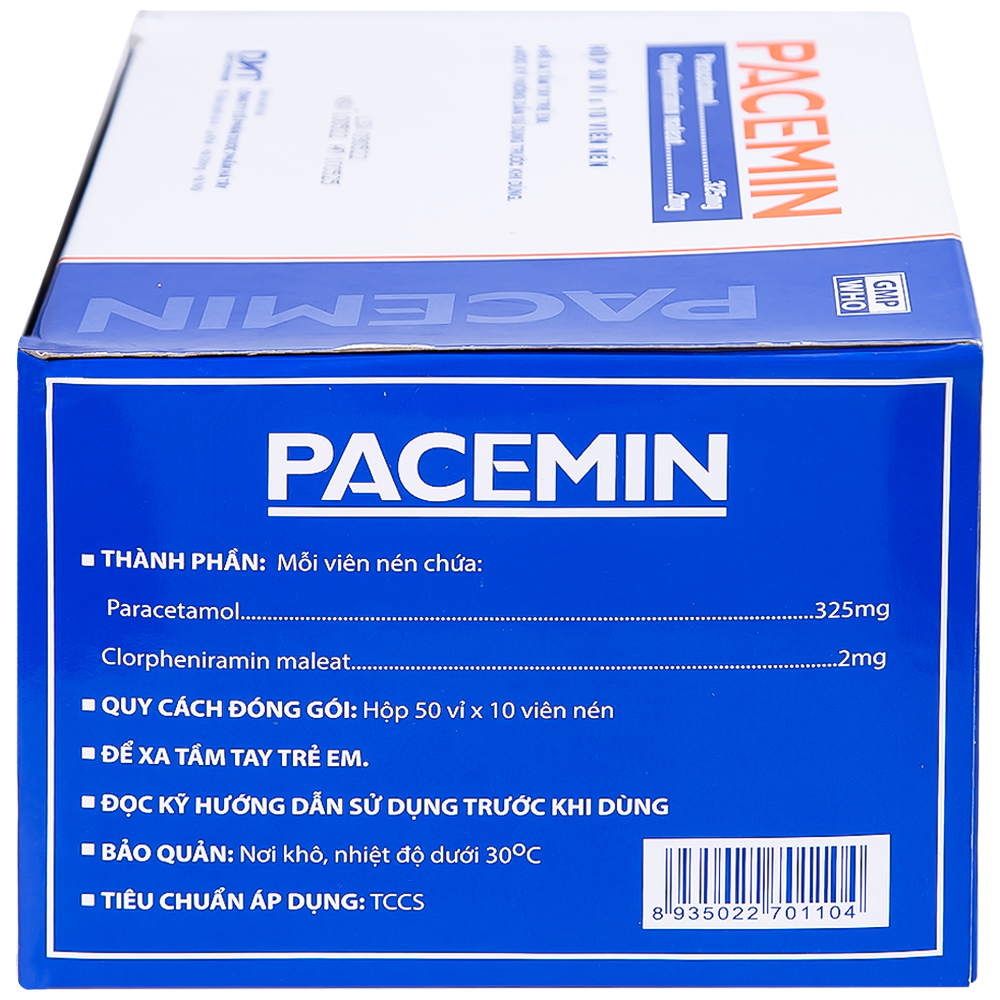 Viên nén Pacemin Hataphar điều trị triệu chứng đau đầu, sổ mũi, hắt hơi, giảm đau nhẹ (50 vỉ x 10 viên)