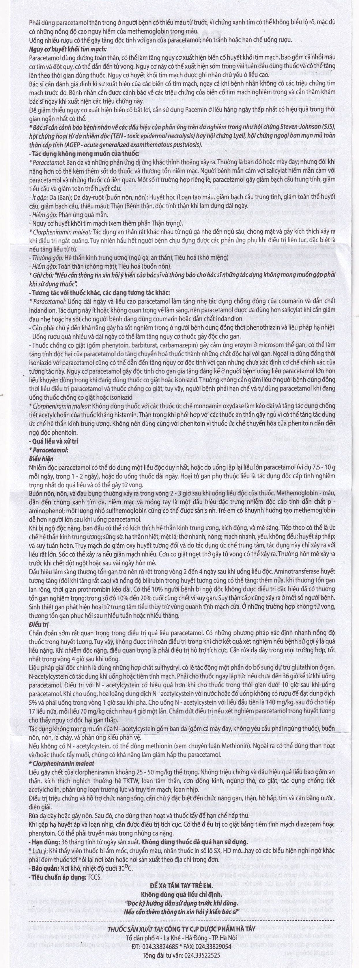 Viên nén Pacemin Hataphar điều trị triệu chứng đau đầu, sổ mũi, hắt hơi, giảm đau nhẹ (50 vỉ x 10 viên)