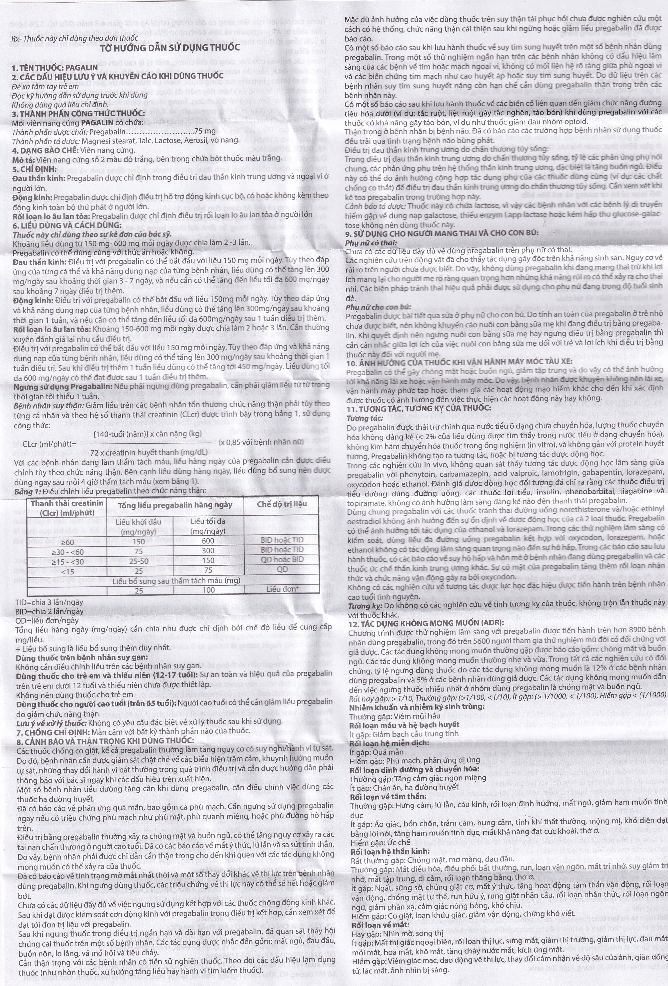 Viên nang cứng Pagalin 75mg Trường Thọ điều trị đau thần kinh, động kinh (3 vỉ x 10 viên)