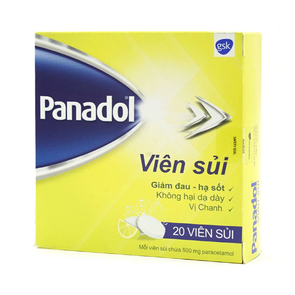 Viên sủi Panadol 500mg GSK vị chanh - giảm đau, hạ sốt, không hại dạ dày (5 vỉ x 4 viên)
