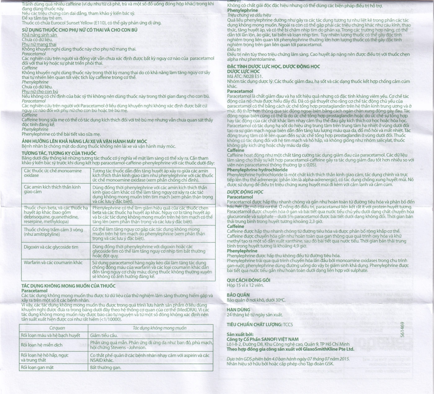 Viên nén Panadol Cảm Cúm GSK giảm các triệu chứng cảm cúm, sốt, đau và xung huyết mũi (15 vỉ x 12 viên)