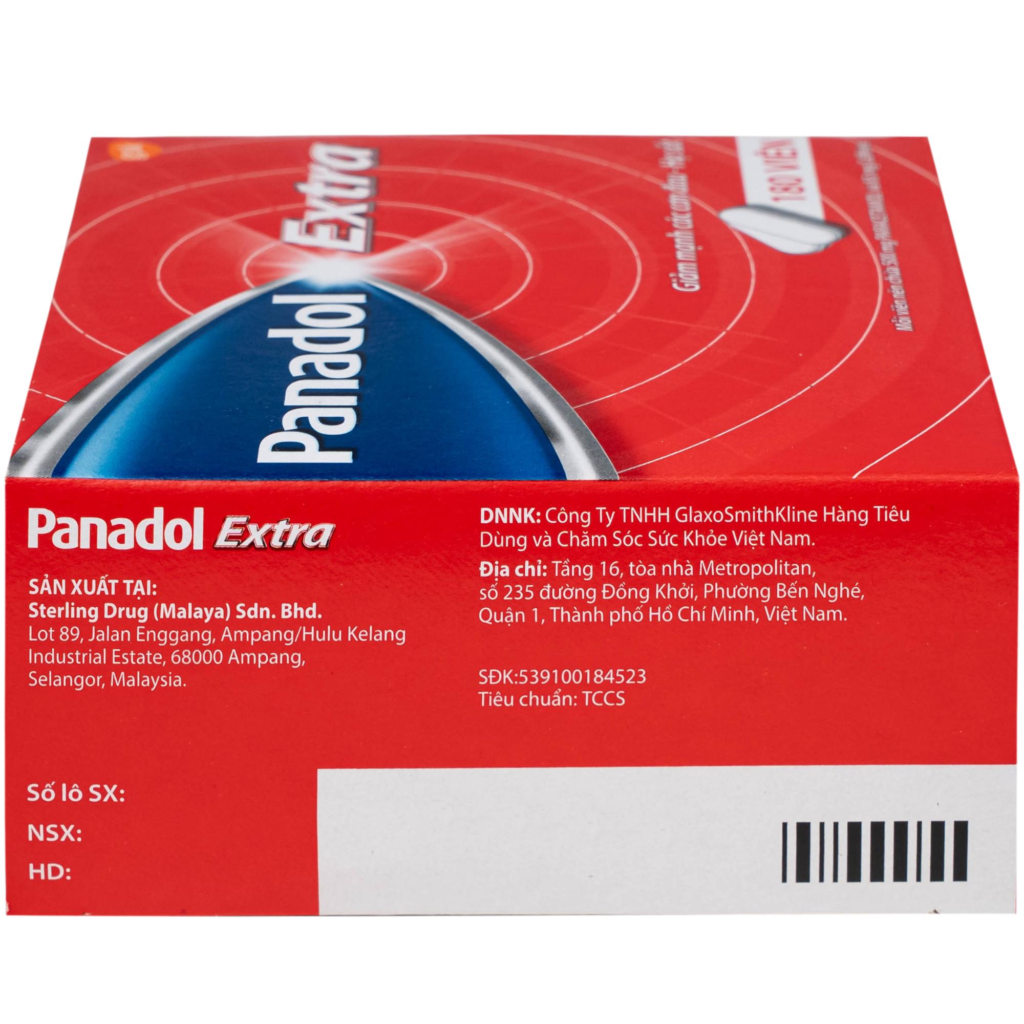 Viên nén Panadol Extra đỏ GSK giảm mạnh các cơn đau, hạ sốt, điều trị đau đầu, đau lưng (15 vỉ x 12 viên)