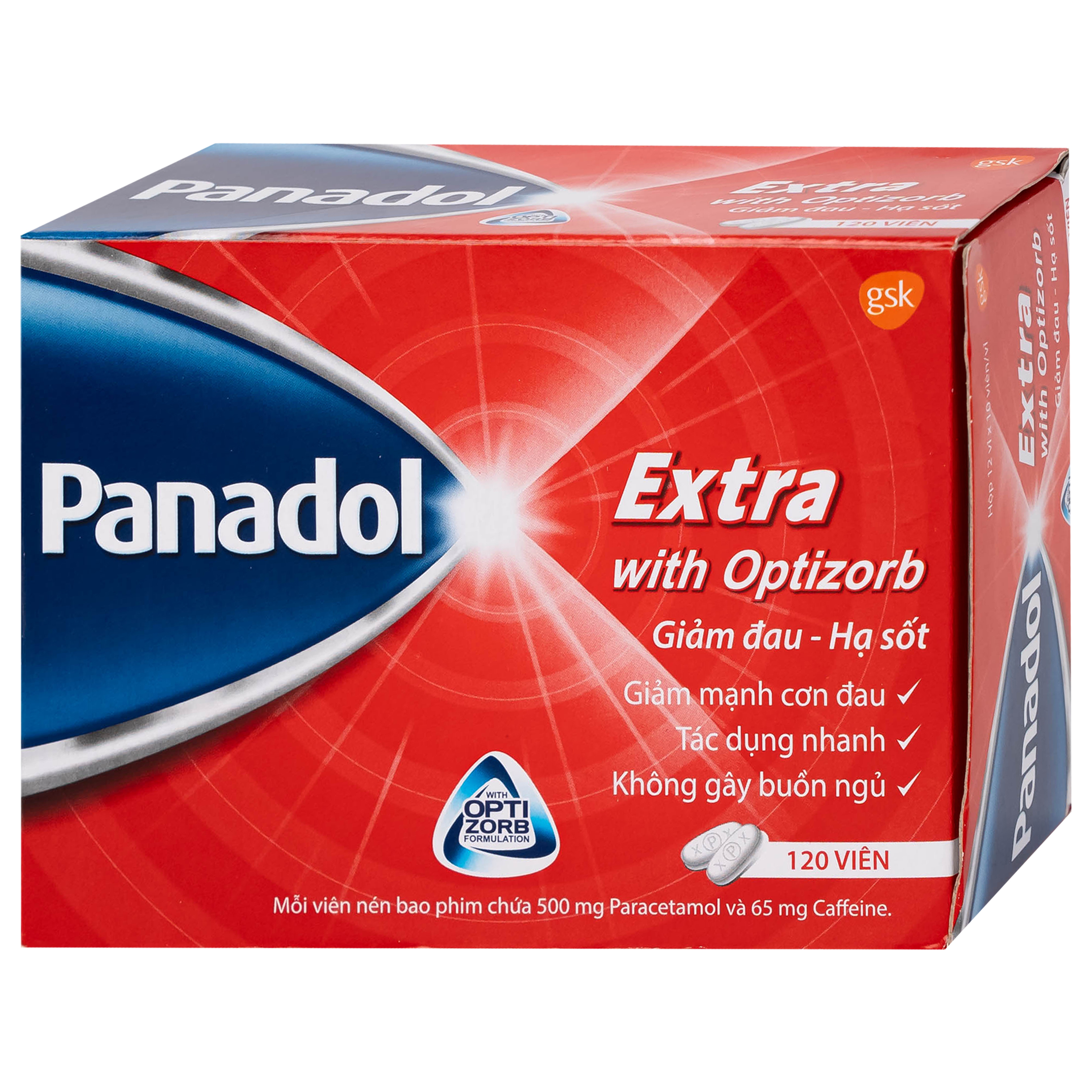 Viên nén Panadol Extra With Optizorb GSK giảm đau, hạ sốt nhanh, không gây buồn ngủ (12 vỉ x 10 viên)