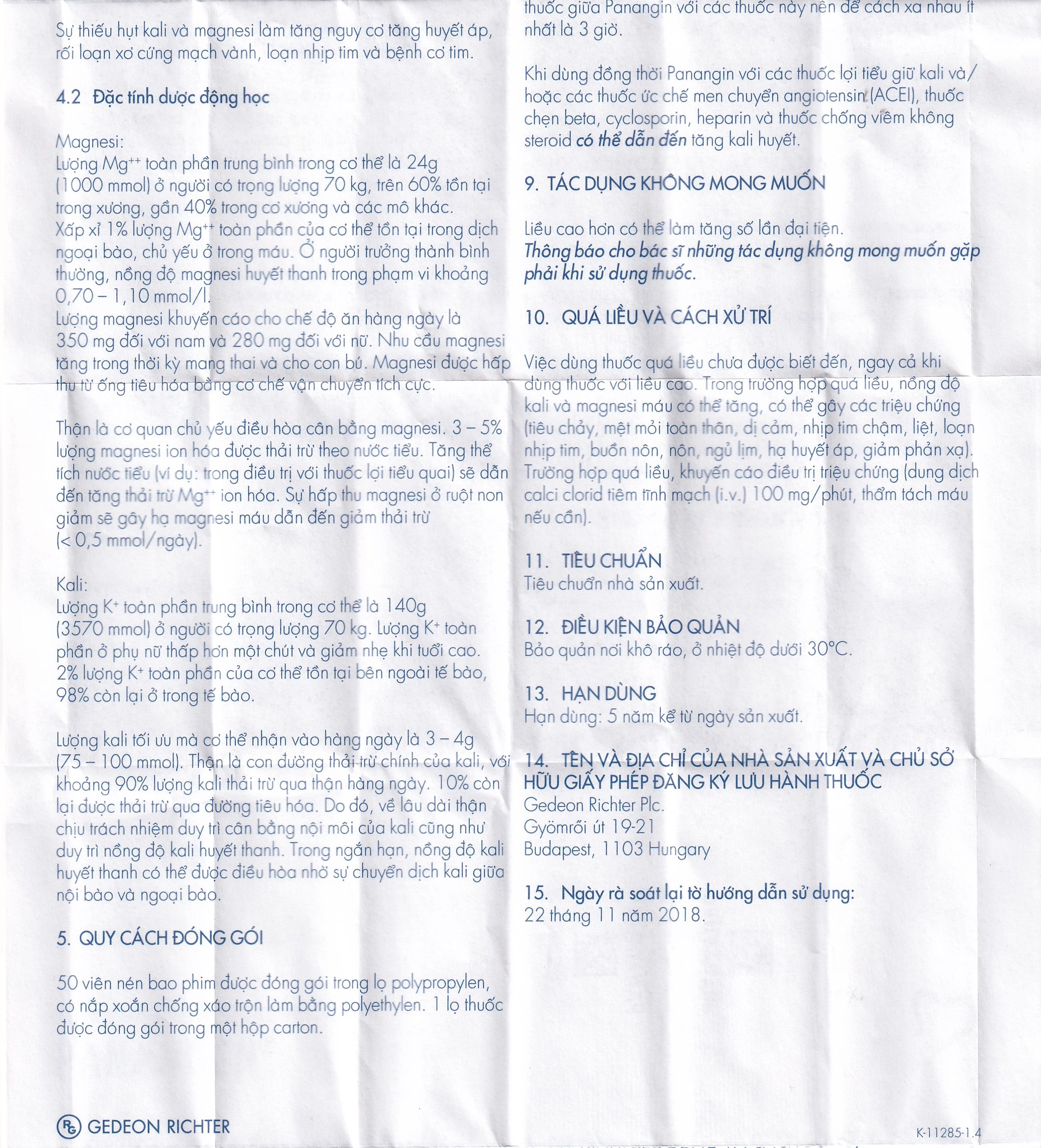 Viên nén Panangin Gedeon bổ sung kali, magnesi dùng trong suy tim (50 viên)