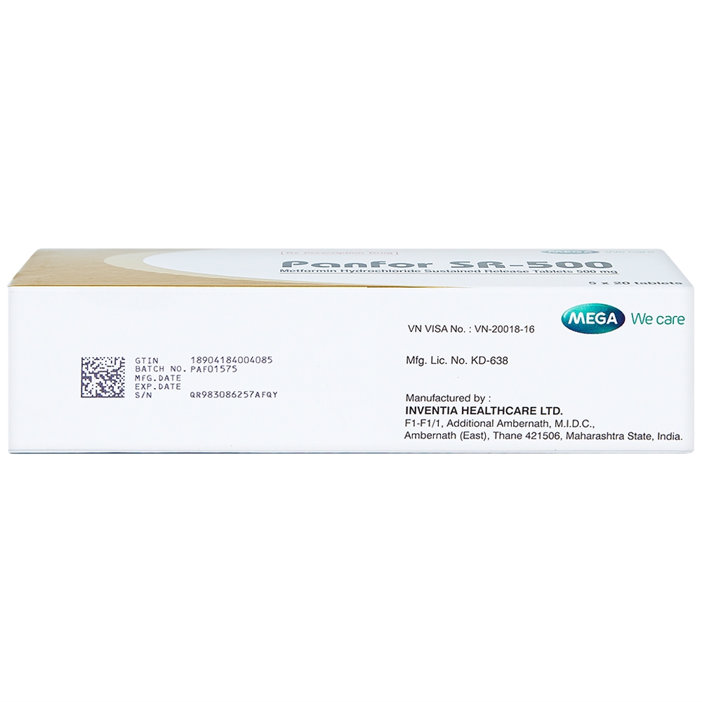 Viên nén Panfor SR-500 MEGA We Care điều trị bệnh đái tháo đường típ 2 (5 vỉ x 20 viên)