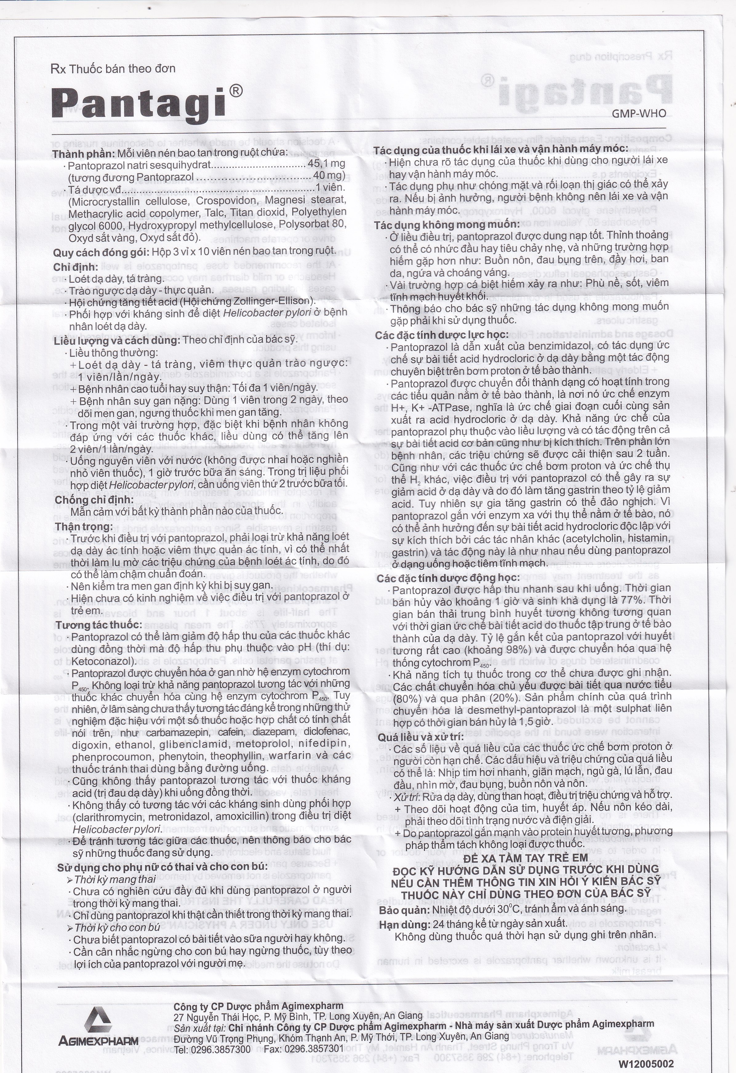 Viên nén Pantagi 40mg Agimexpharm điều trị loét dạ dày - tá tràng (3 vỉ x 10 viên)