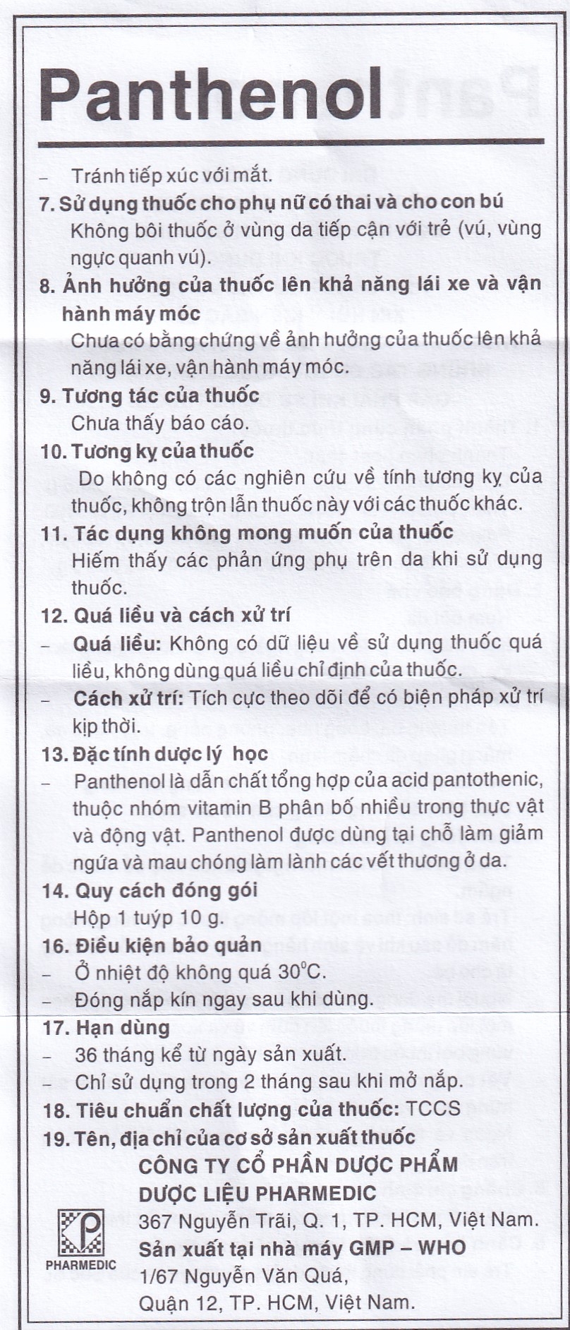 Kem bôi da Panthenol Pharmedic điều trị tổn thương da, bỏng nhẹ, nứt da chân, nứt đầu vú (10g)