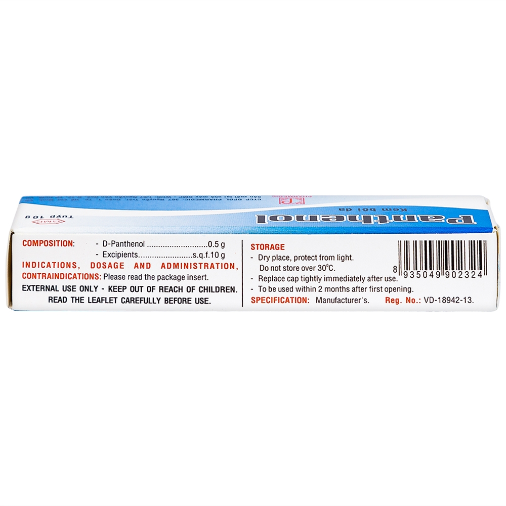 Kem bôi da Panthenol Pharmedic điều trị tổn thương da, bỏng nhẹ, nứt da chân, nứt đầu vú (10g)