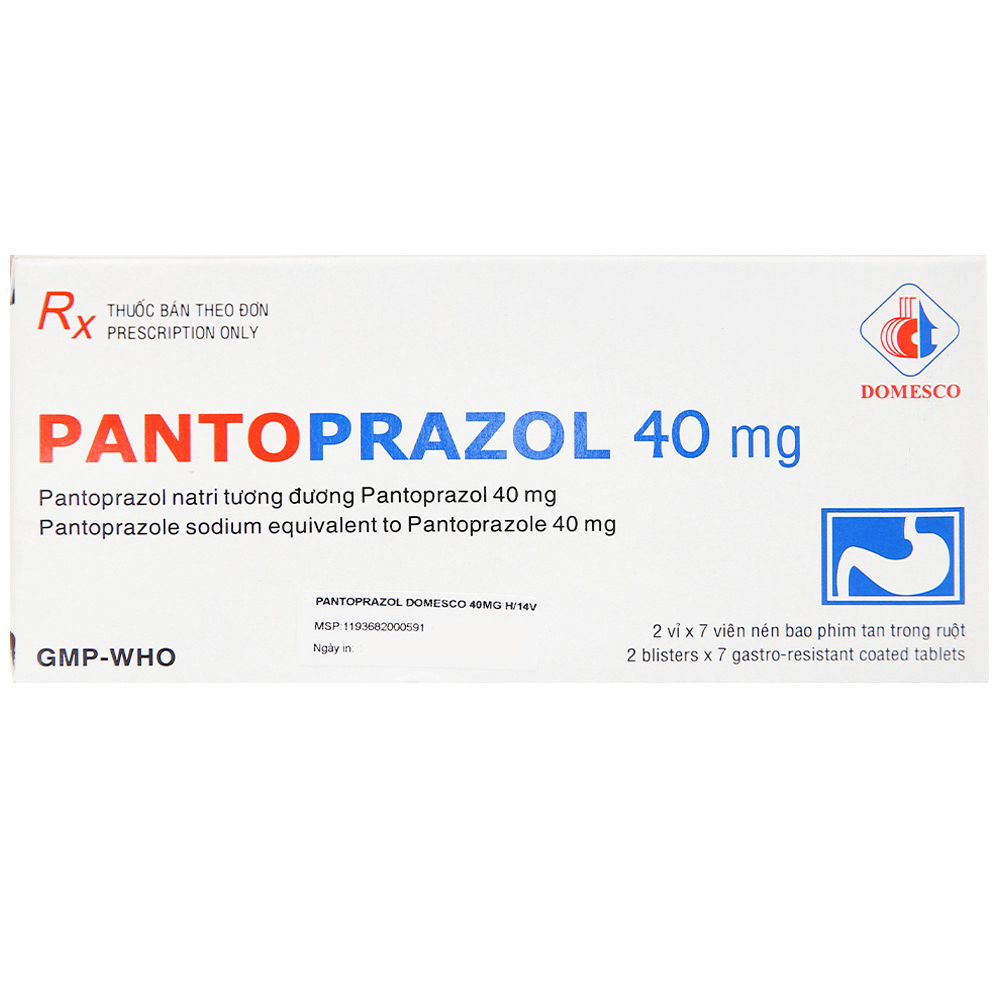 Viên nén Pantoprazol 40mg Domesco điều trị loét dạ dày, tá tráng (2 vỉ x 7 viên)