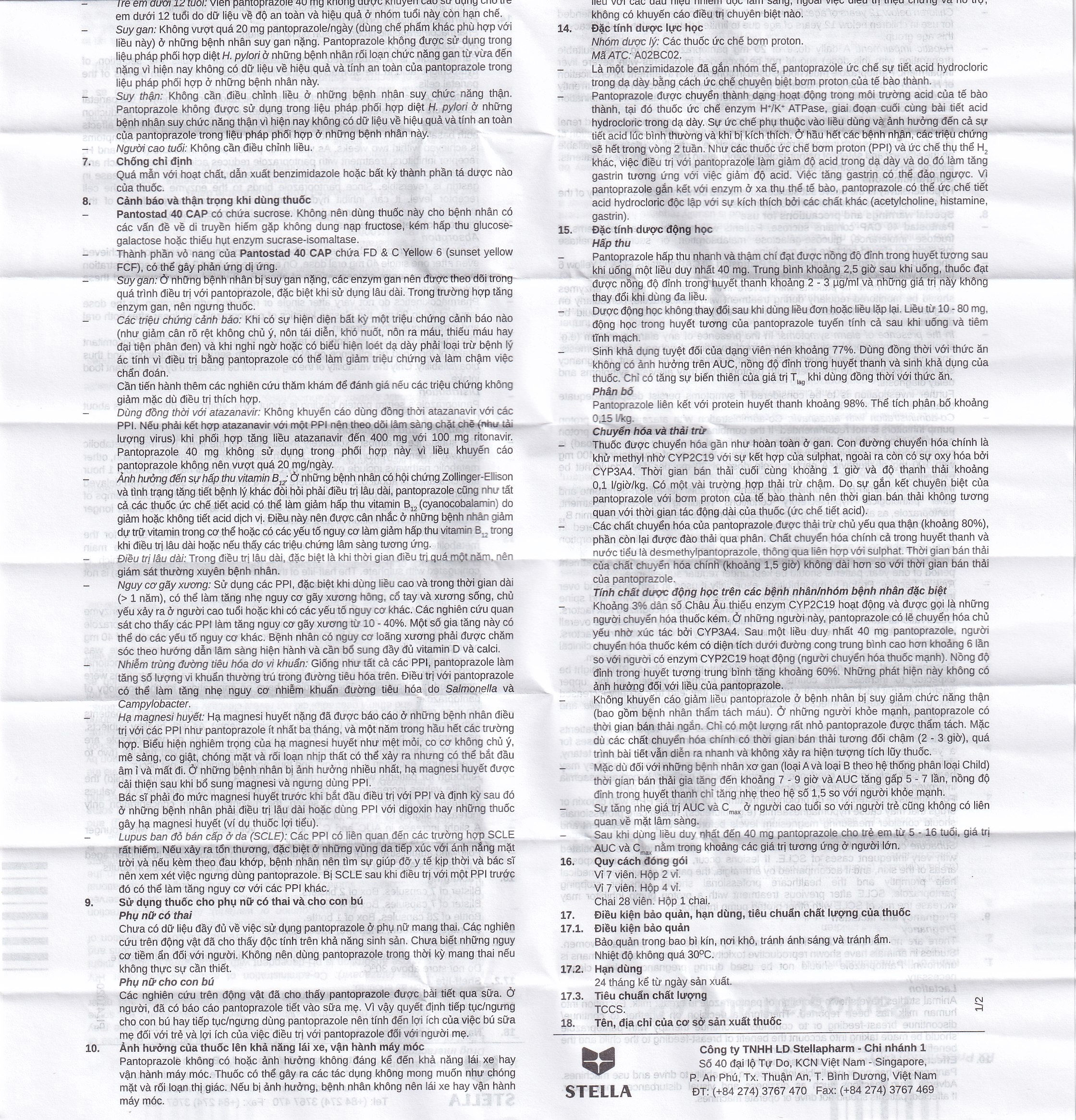 Thuốc Pantostad 40 CAP Stella điều trị viêm thực quản (4 vỉ x 7 viên)