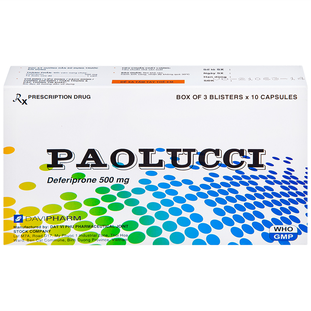 Thuốc Paolucci 500mg DaViPharm điều trị dư thừa sắt trong cơ thể (3 vỉ x 10 viên)