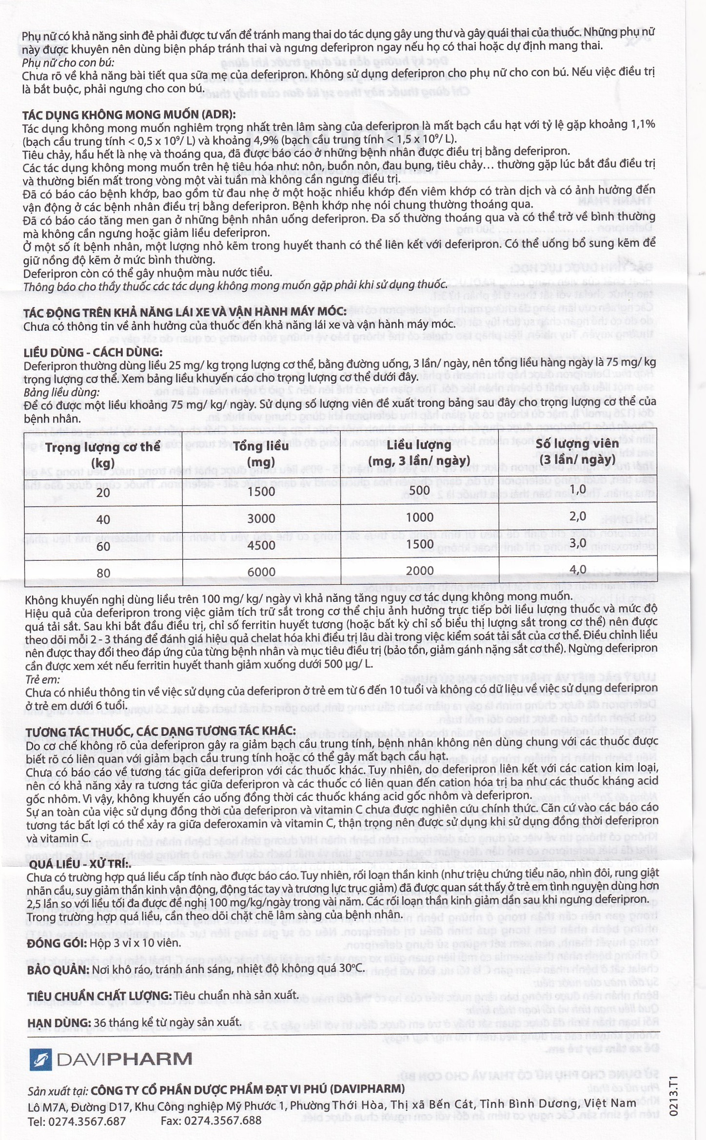 Thuốc Paolucci 500mg DaViPharm điều trị dư thừa sắt trong cơ thể (3 vỉ x 10 viên)