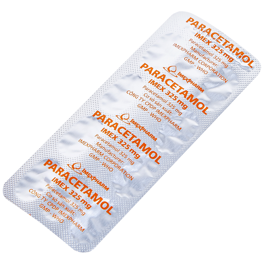 Viên nén Paracetamol Imex 325mg giảm nhức đầu, nhức răng, đau nhức bắp thịt (10 vỉ x 10 viên)