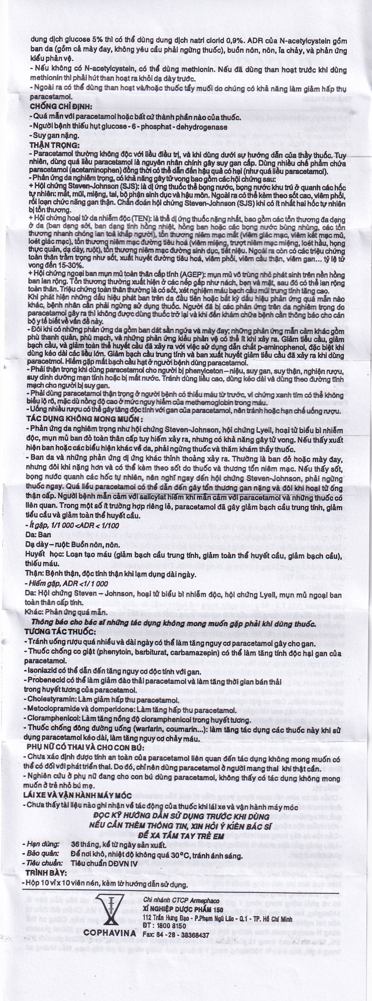 Viên nén Paracetamol 500mg Armepharco điều trị các chứng đau và sốt (10 vỉ x 10 viên) 