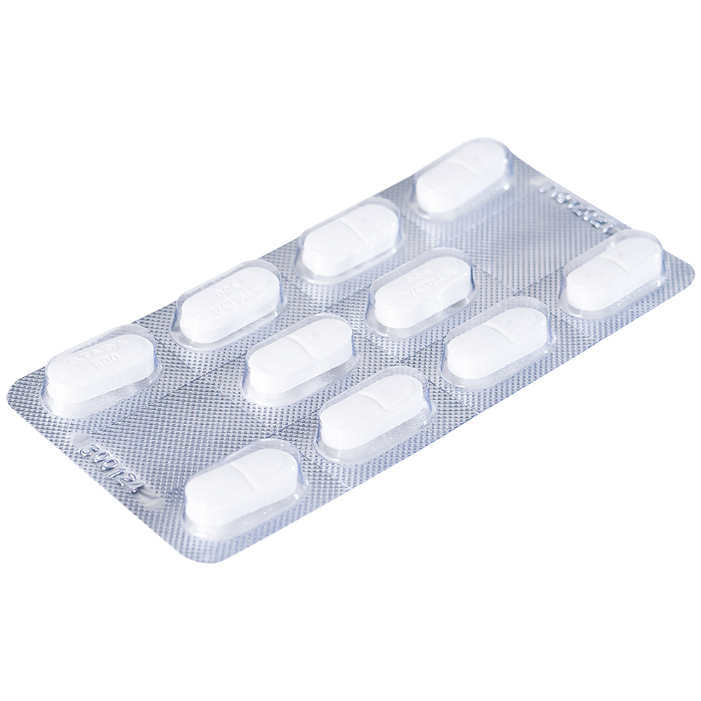 Viên nén Paracetamol Stada 500mg điều trị các cơn đau đầu, đau thần kinh, đau răng (10 vỉ x 10 viên)