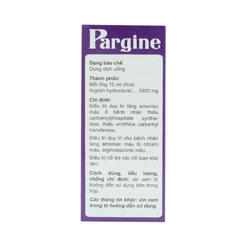 Dung dịch uống Pargine 1000mg/10ml CPC1 Hà Nội điều trị tăng amoniac máu (4 vỉ x 5 ống x 10ml)