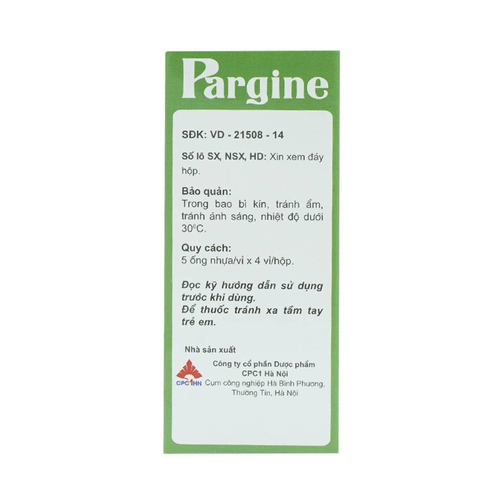 Dung dịch uống Pargine 1000mg/10ml CPC1 Hà Nội điều trị tăng amoniac máu (4 vỉ x 5 ống x 10ml)