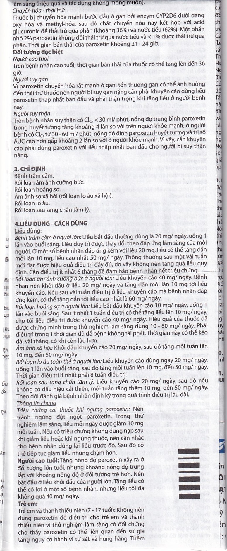 Viên nén Parokey 20mg DaViPharm điều trị trầm cảm, rối loạn ám ảnh cưỡng bức (3 vỉ x 10 viên) 