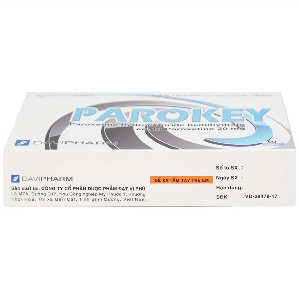 Viên nén Parokey 20mg DaViPharm điều trị trầm cảm, rối loạn ám ảnh cưỡng bức (3 vỉ x 10 viên) 