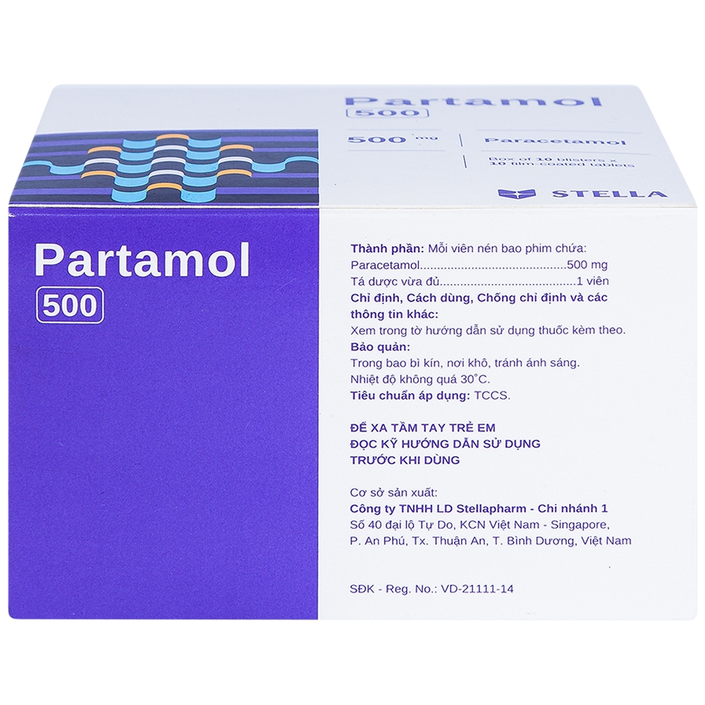 Thuốc Partamol 500 Stella điều trị các cơn đau và sốt từ nhẹ đến vừa (10 vỉ x 10 viên)