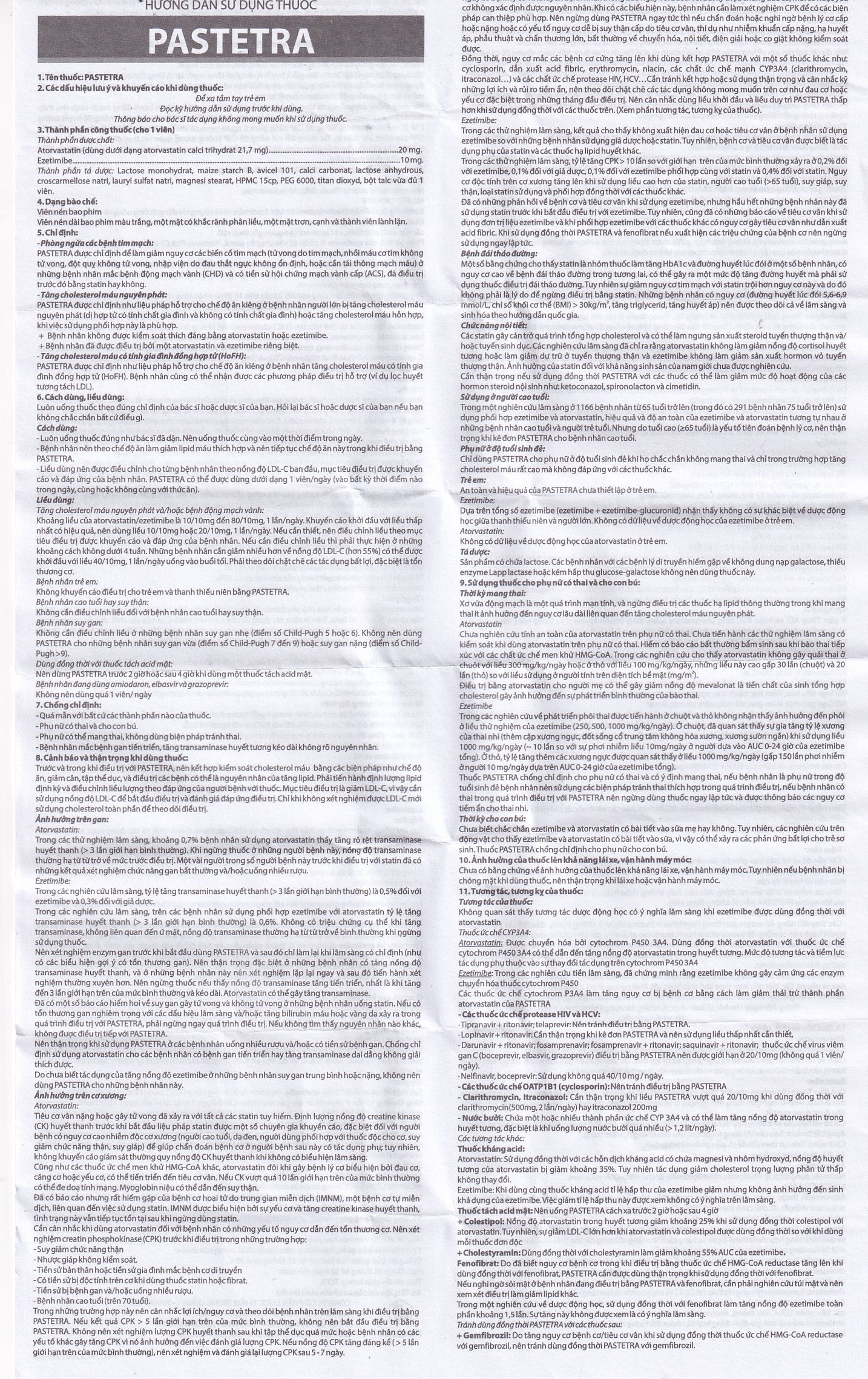 Thuốc Pastetra Pharbaco phòng ngừa các bệnh tim mạch, tăng cholesterol máu (3 vỉ x 10 viên)