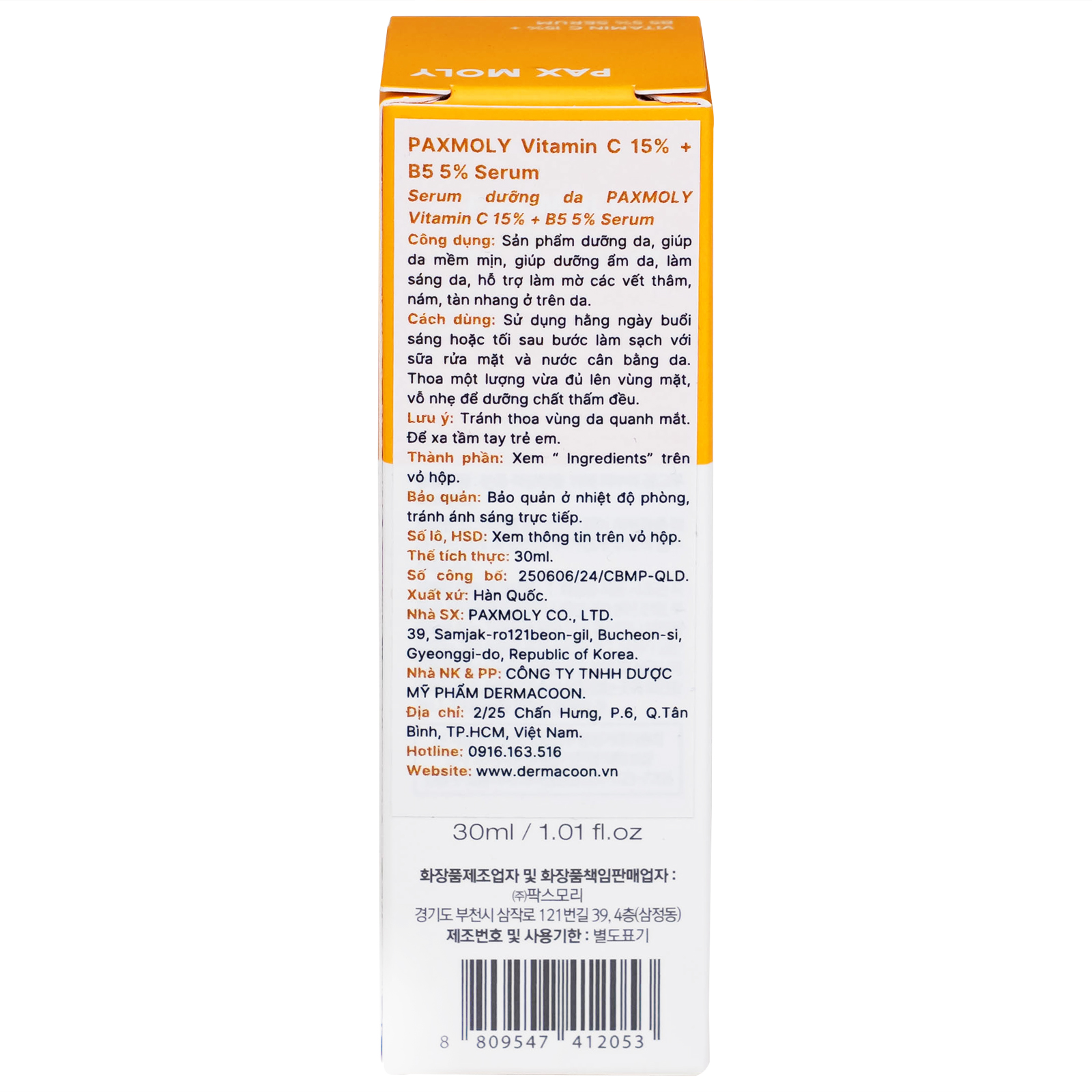 Tinh chất dưỡng ẩm, sáng da Pax Moly Blemish Care (orange) 30ml