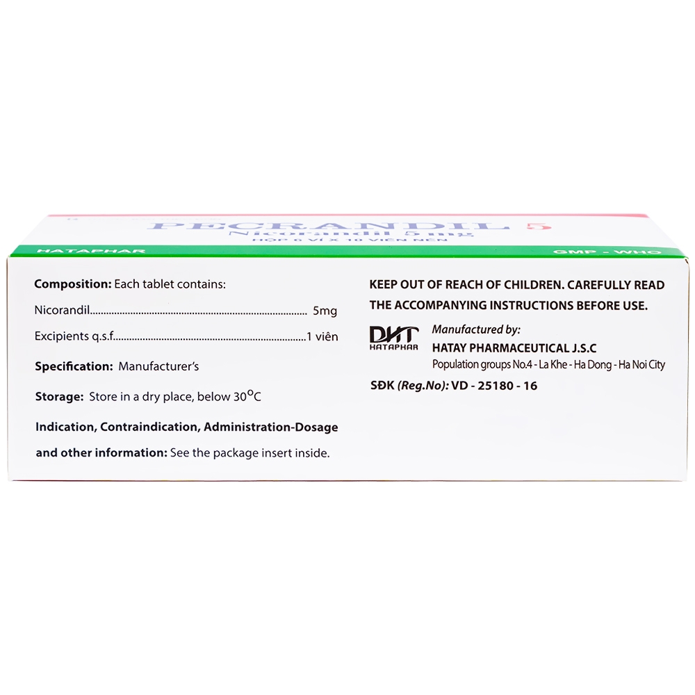 Viên nén Pecrandil 5 Hataphar ngăn ngừa và điều trị lâu dài đau thắt ngực (6 vỉ x 10 viên)
