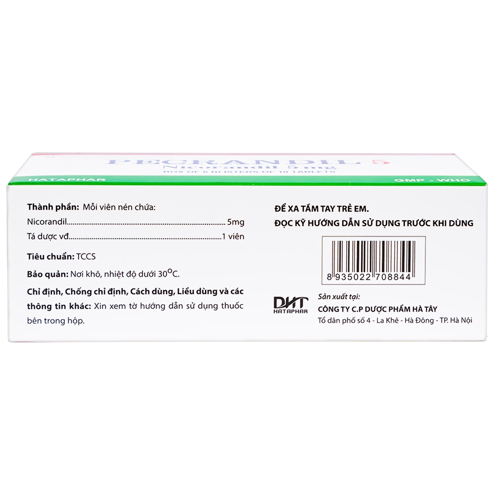 Viên nén Pecrandil 5 Hataphar ngăn ngừa và điều trị lâu dài đau thắt ngực (6 vỉ x 10 viên)