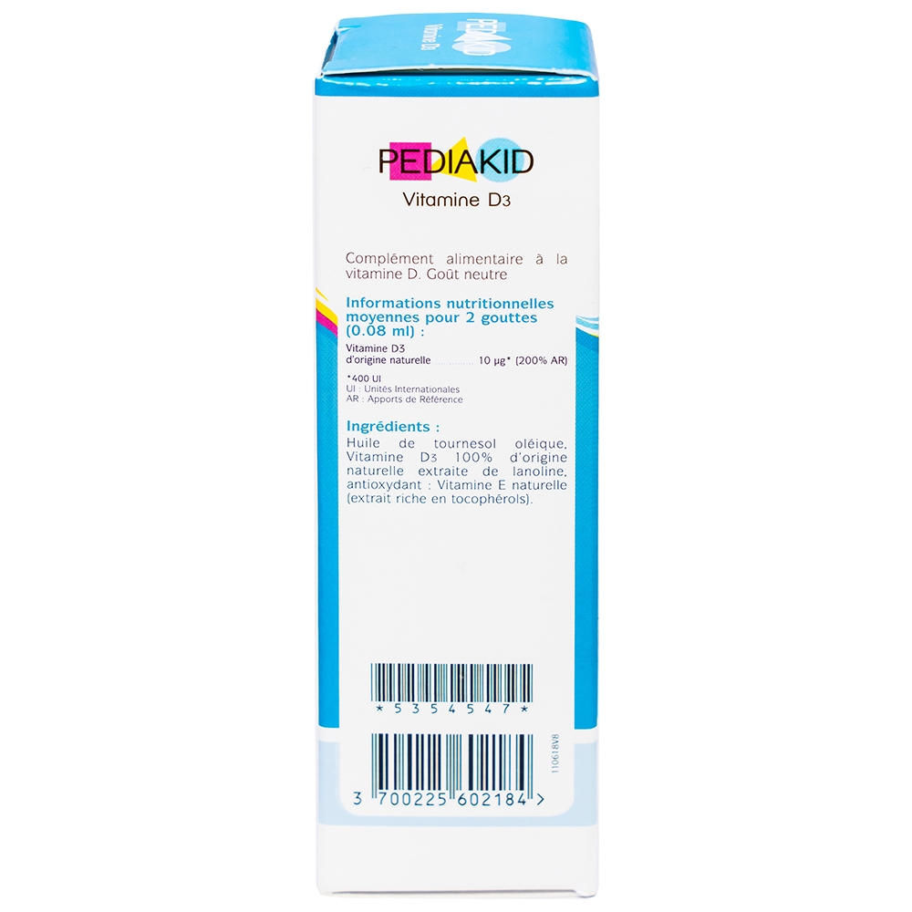 Siro hỗ trợ tăng hấp thụ canxi Pediakid Vitamin D3 (20ml)