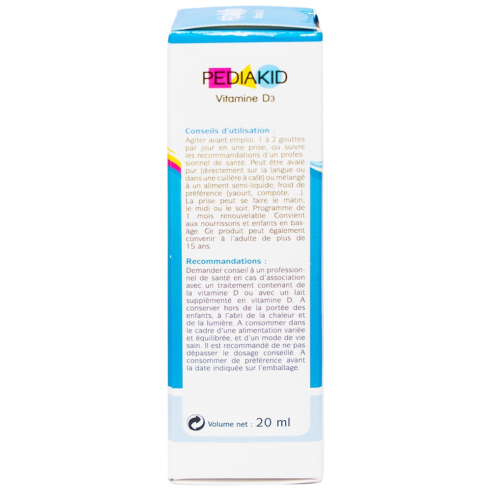 Siro hỗ trợ tăng hấp thụ canxi Pediakid Vitamin D3 (20ml)