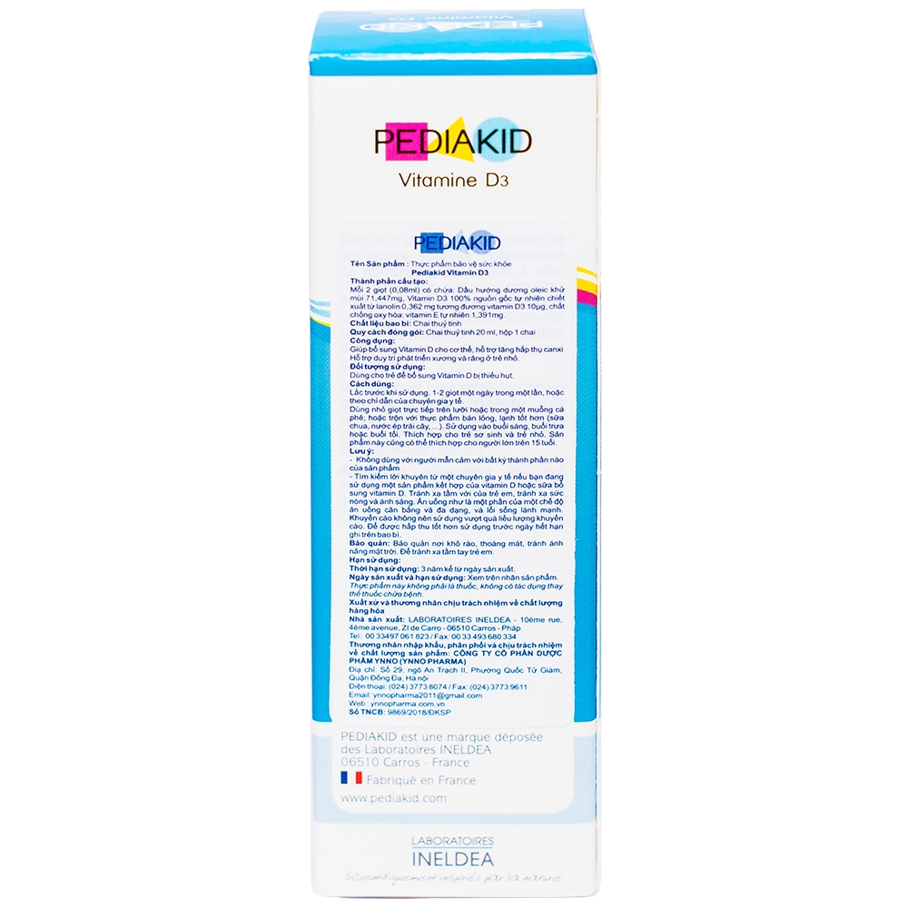 Siro hỗ trợ tăng hấp thụ canxi Pediakid Vitamin D3 (20ml)