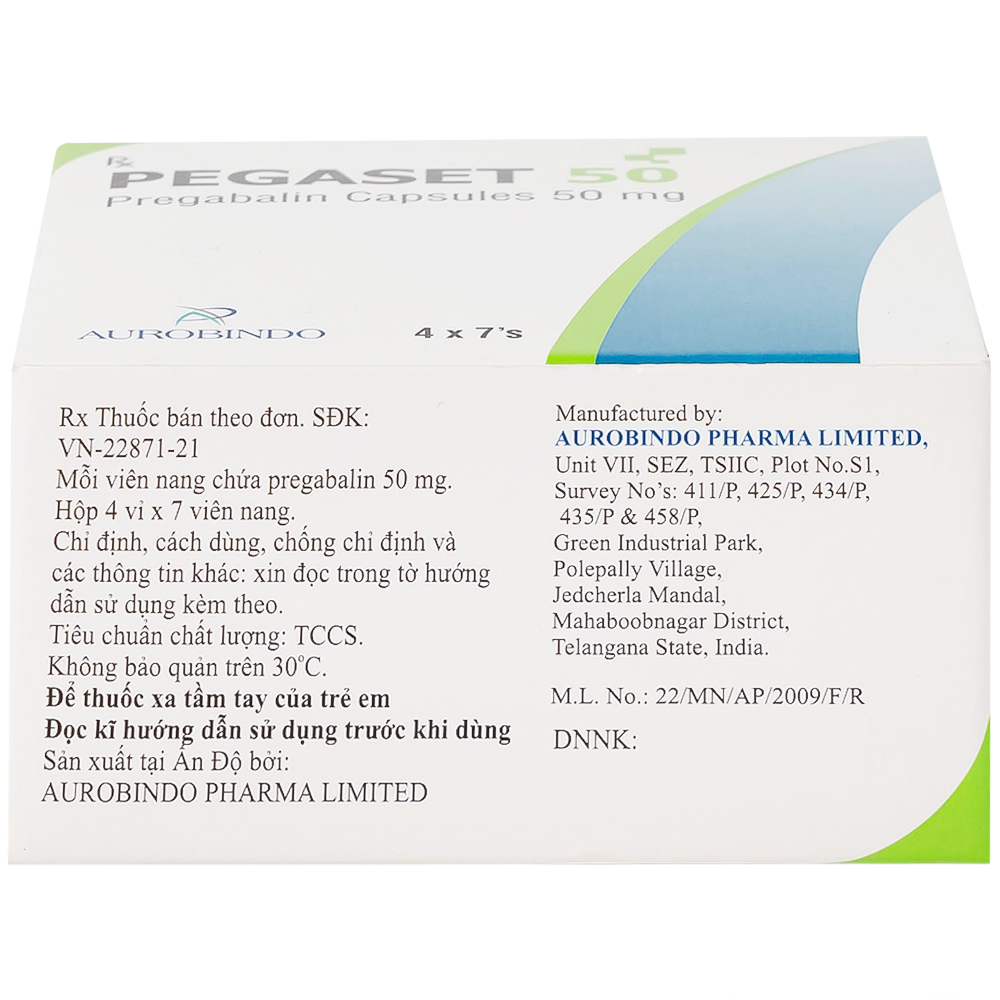 Thuốc Pegaset 50 Aurobindo điều trị đau thần kinh, hỗ trợ động kinh cục bộ (4 vỉ x 7 viên)