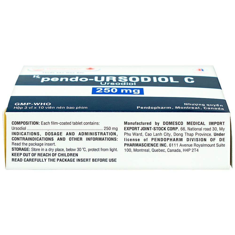 Viên nén pendo-Ursodiol C 250mg Domesco điều trị xơ gan mật nguyên phát (3 vỉ x 10 viên)
