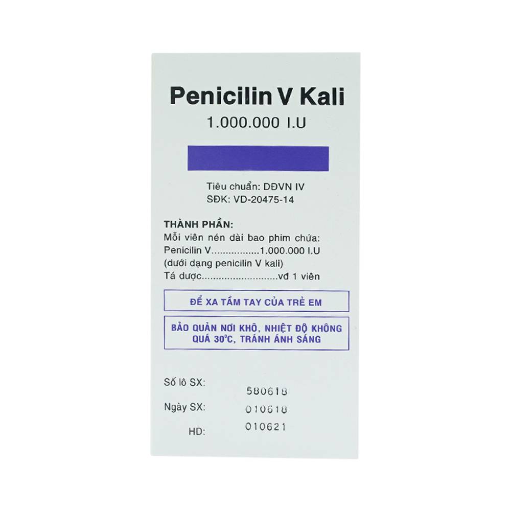 Thuốc Penicilin V Kali 1.000.000 I.U Vidipha điều trị và dự phòng các chứng nhiễm khuẩn (10 vỉ x 10 viên)