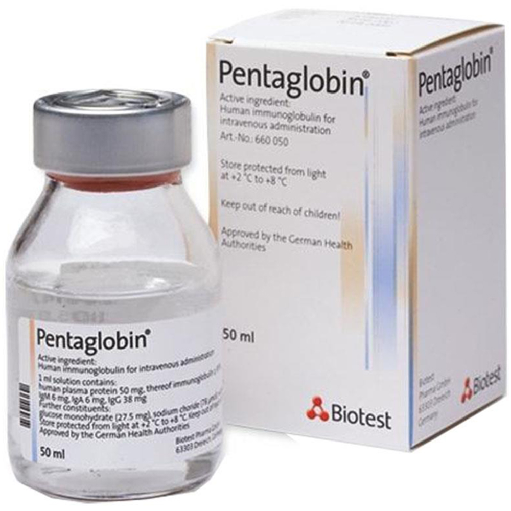 Thuốc Pentaglobin Biotest điều trị bổ trợ trong nhiễm khuẩn nặng, bổ sung glubin miễn dịch cho cơ thể (50ml)