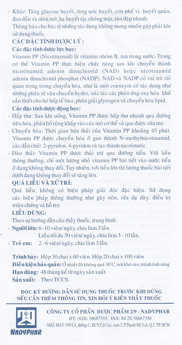 Viên nén Pepevit 50mg Nadyphar điều trị bệnh Pellagra (100 viên)