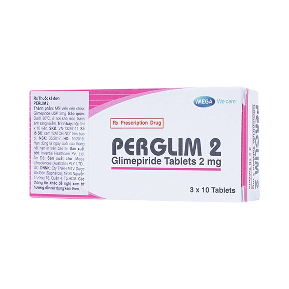 Viên nén Perglim 2 MEGA We care điều trị đái tháo đường típ 2 (3 vỉ x 10 viên)
