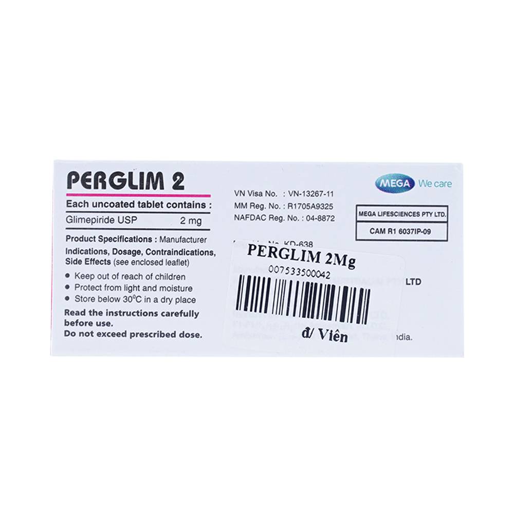 Viên nén Perglim 2 MEGA We care điều trị đái tháo đường típ 2 (3 vỉ x 10 viên)