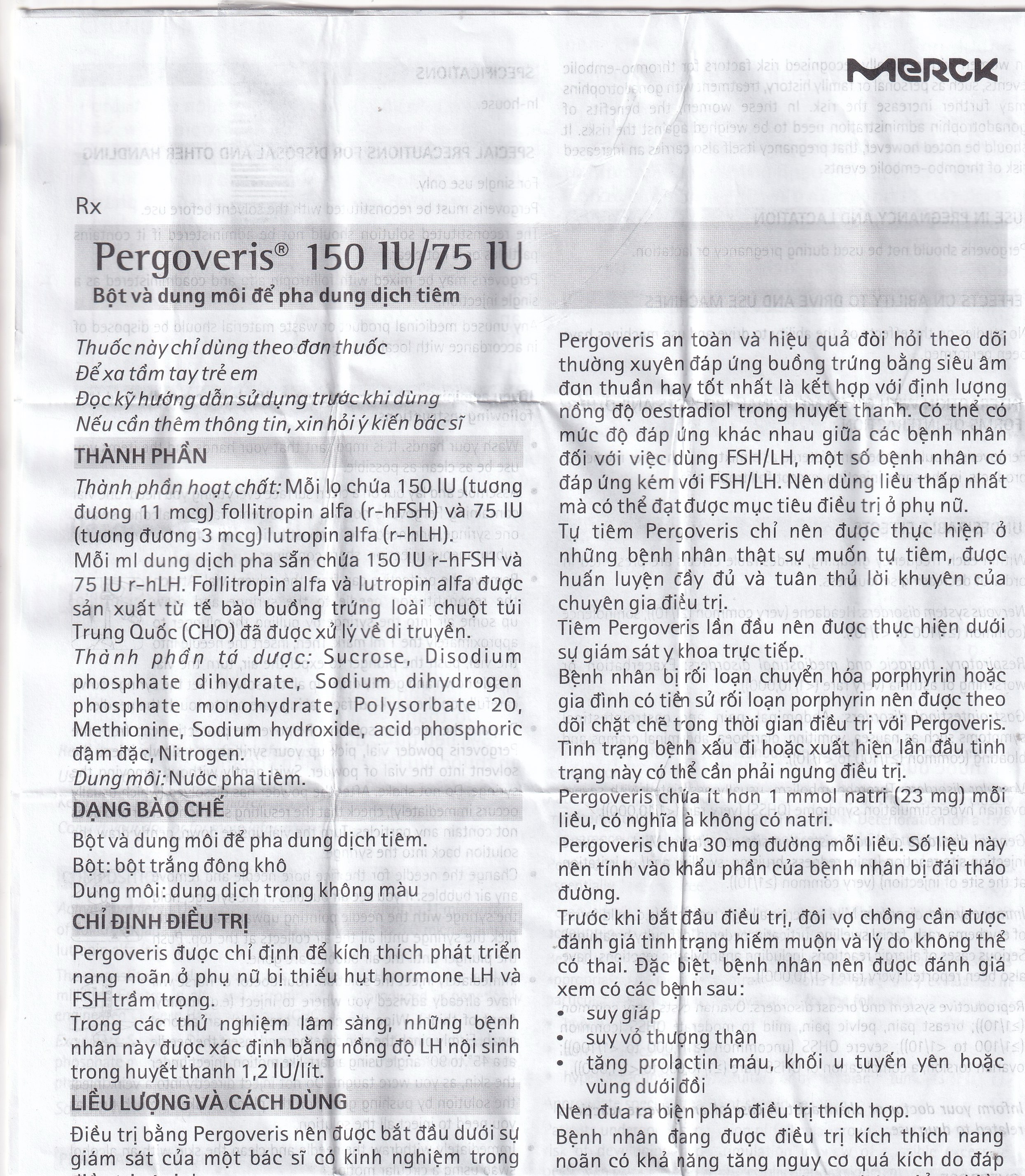 Thuốc Pergoveris 150Iu/75Iu Thuốc Kích Thích Noãn Phát Triển