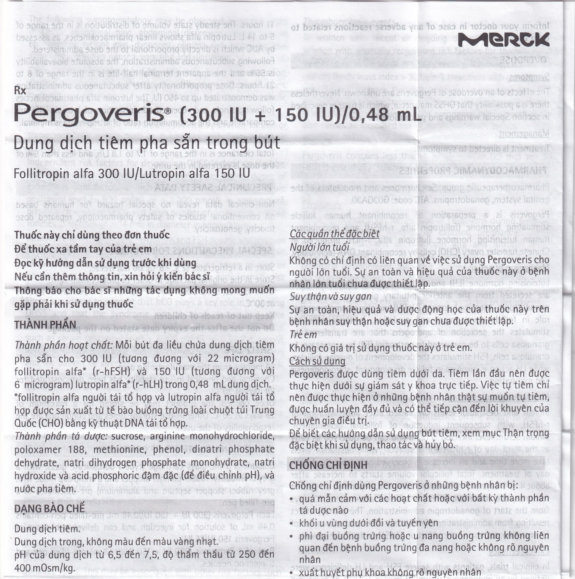 Pergoveris 300Iu + 150Iu  Merck 0.48Ml Điều Trị Hiếm Muộn