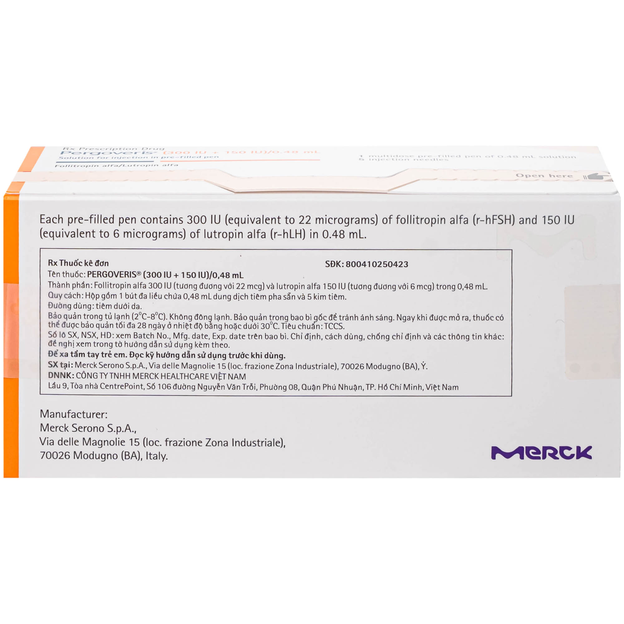 Pergoveris 300Iu + 150Iu  Merck 0.48Ml Điều Trị Hiếm Muộn