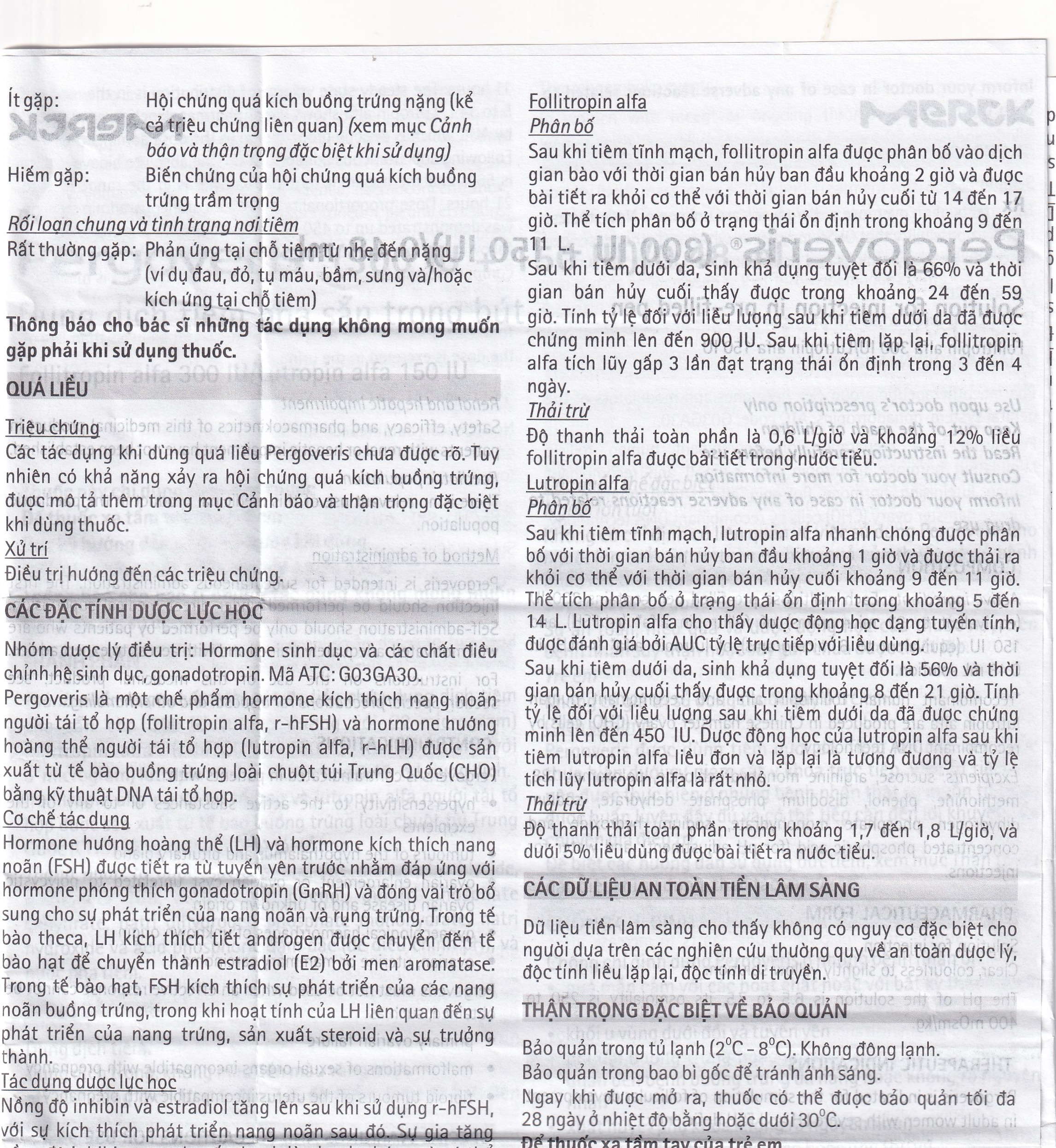 Pergoveris 300Iu + 150Iu  Merck 0.48Ml Điều Trị Hiếm Muộn