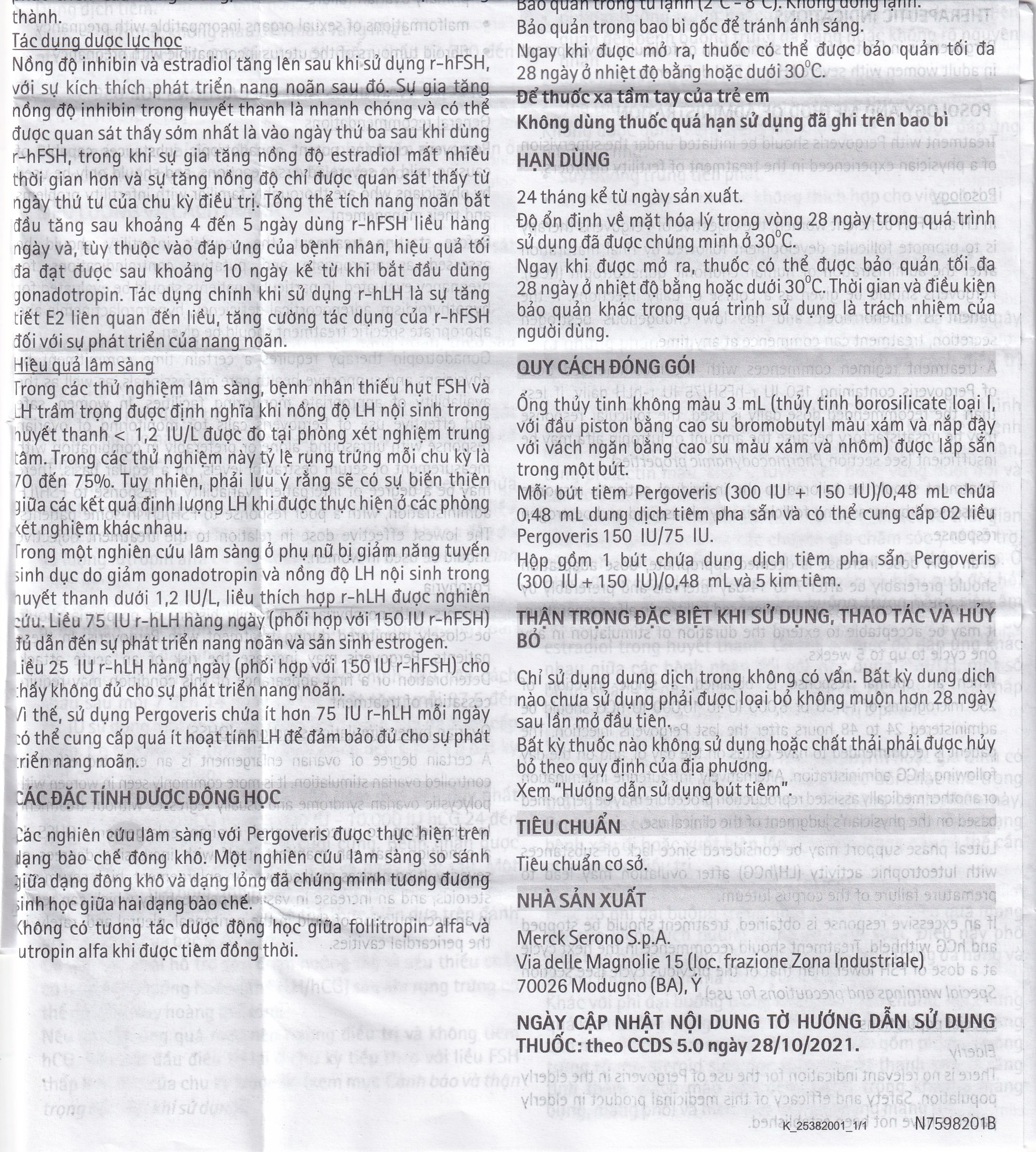 Pergoveris 300Iu + 150Iu  Merck 0.48Ml Điều Trị Hiếm Muộn