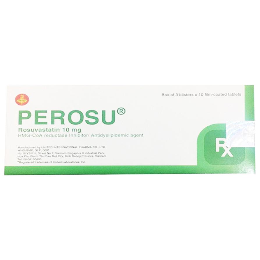 Thuốc Perosu 10mg United làm hạ cholesterol máu, giảm mỡ máu (3 vỉ x 10 viên)
