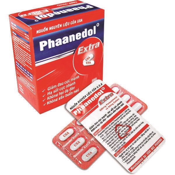Viên nén Phaanedol Extra Usa - Nic Pharma giảm nhức đầu, đau răng, đau bụng kinh (180 viên)