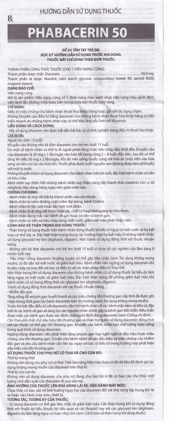 Thuốc uống Phabacerin 50 Pharbaco điều trị thoái hóa khớp (3 vỉ x 10 viên)