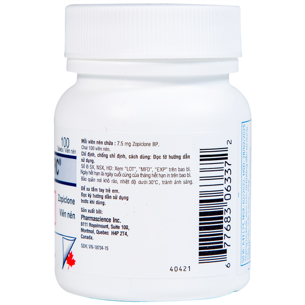 Viên nén Phamzopic 7.5mg Pharmascience điều trị rối loạn giấc ngủ (100 viên)