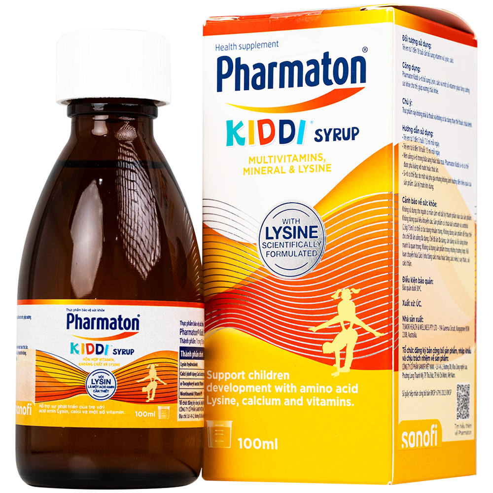 Siro Pharmaton Kiddi Syrup 100ml Sanofi bổ sung Lysin, calci và một số vitamin