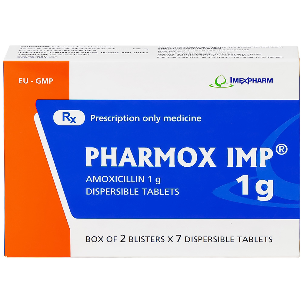 Thuốc Pharmox IMP 1g Imexpharm điều trị nhiễm khuẩn (2 vỉ x 7 viên)
